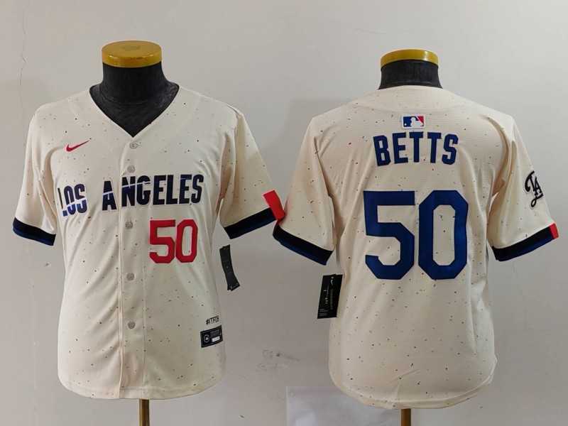 Youth Los Angeles Dodgers #50 Mookie Betts Number Cream 2024 City Connect Limited Stitched Jersey,We sell and wholesale Youth Los Angeles Dodgers #50 Mookie Betts Number Cream 2024 City Connect Limited Stitched Jersey on line form chian!